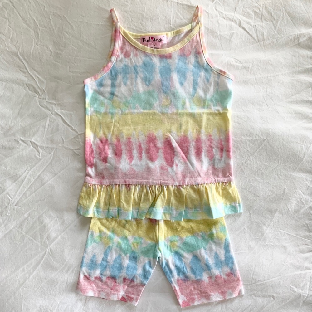 Toddler size 3T pastel tie-dye short set